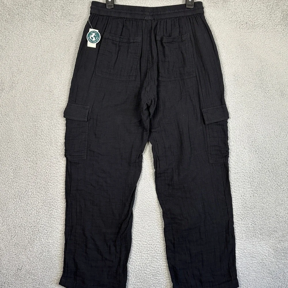 NEW Aeropostale Pants Womens Large Black Wide-Leg Cargo Stretch Waist Drawstring